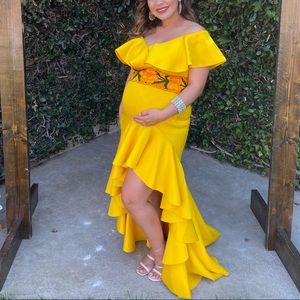 Maternity butterfly ruffle gown in yellow